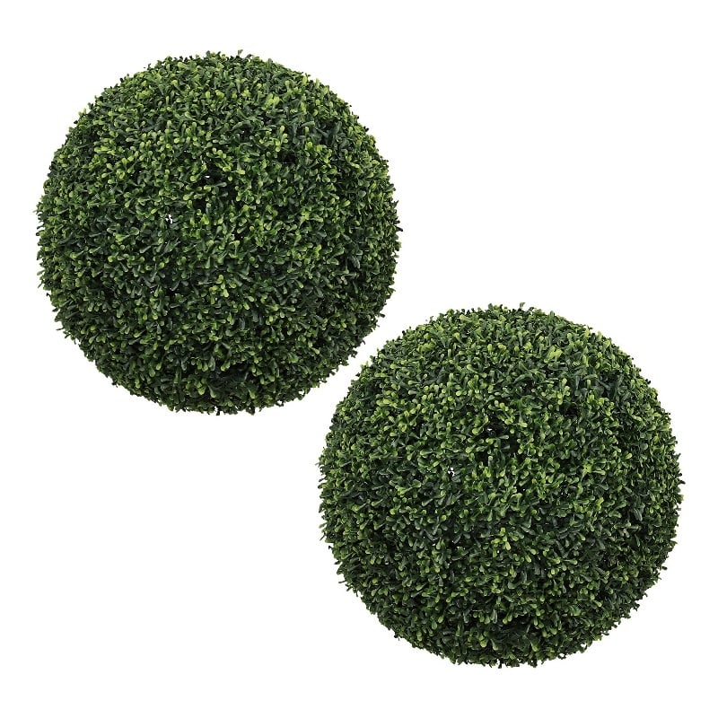 Sophie Faux Boxwood Topiary Balls- Set of 2- Green Poly Silk 19 Inch