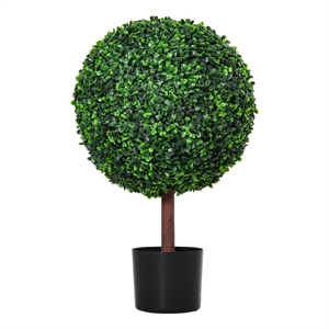 Yuko Artificial Boxwood Ball Topiary Tree with Black Pot- Lifelike 24 Inch