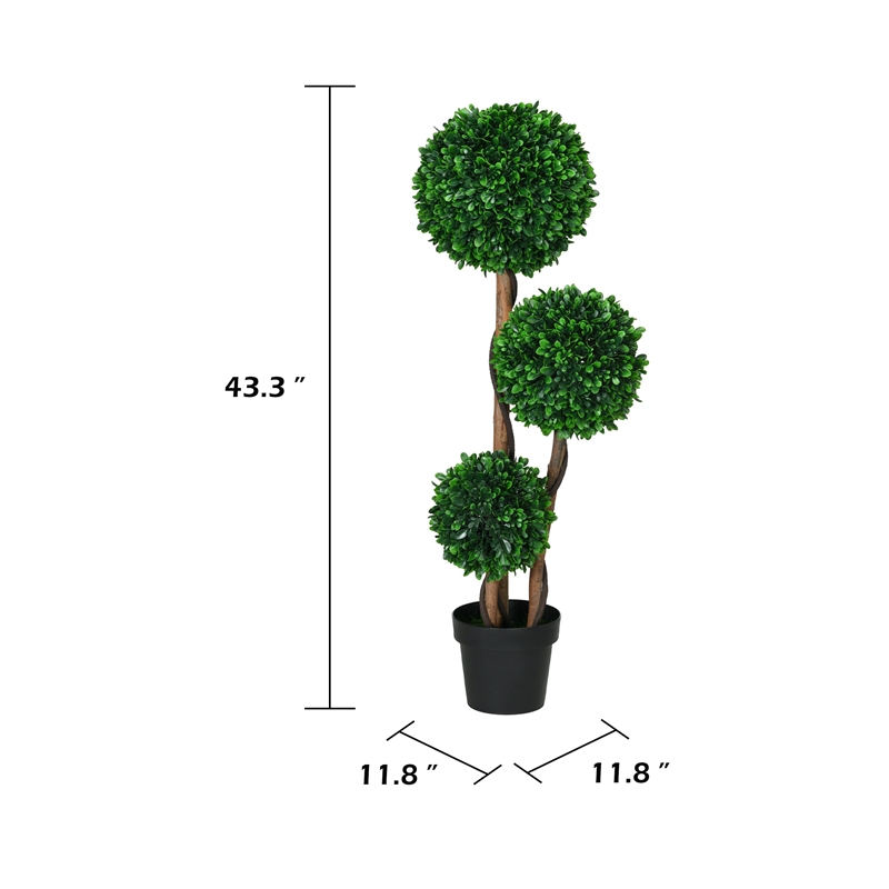 Farah Artificial 3 Ball Boxwood Topiary Tree- Lifelike Poly Silk 43 Inch