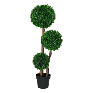 Farah Artificial 3 Ball Boxwood Topiary Tree- Lifelike Poly Silk 43 Inch