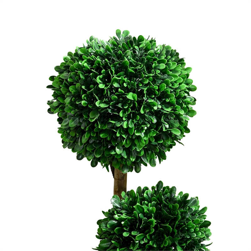 Farah Outdoor 3 Ball Boxwood Topiary Tree- Lifelike Poly Silk 36 Inch