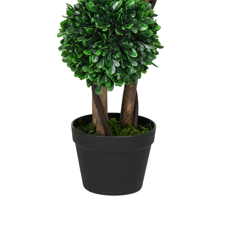 Farah Outdoor 3 Ball Boxwood Topiary Tree- Lifelike Poly Silk 36 Inch