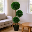 Farah Outdoor 3 Ball Boxwood Topiary Tree- Lifelike Poly Silk 36 Inch