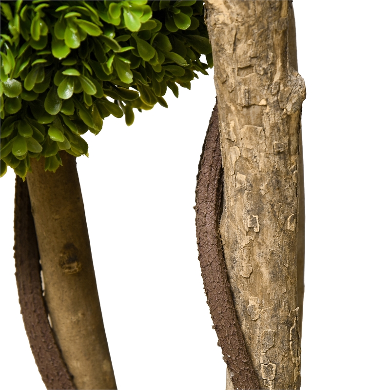 Raha Triple Ball Boxwood Tree in Black Pot- Lifelike Poly Silk 36 Inch