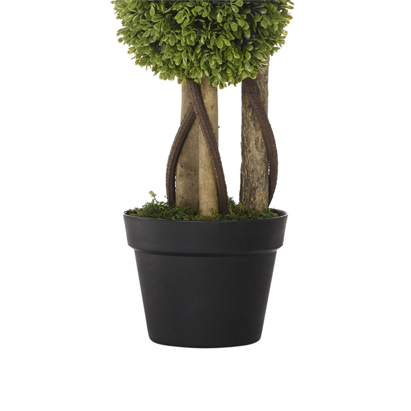 Raha Triple Ball Boxwood Tree in Black Pot- Lifelike Poly Silk 36 Inch