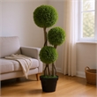 Raha Triple Ball Boxwood Tree in Black Pot- Lifelike Poly Silk 36 Inch