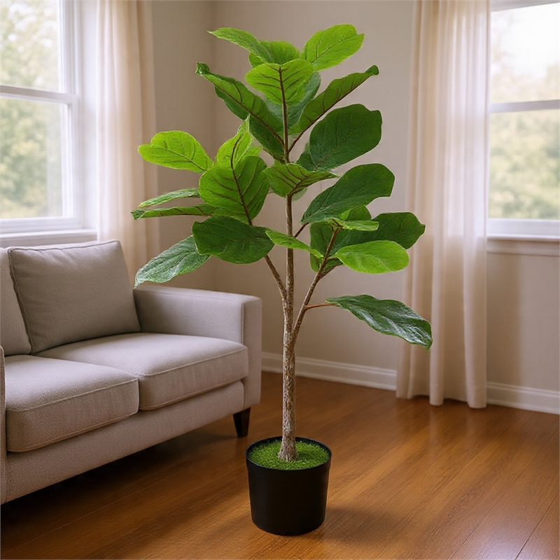 Moona Fiddle Leaf Fig Tree- 28 PEVA Leaves- Lifelike Poly Silk 43 Inch