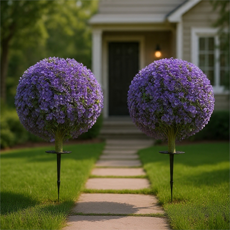 Dammy Eucalyptus 16 Inch Topiary Ball Plants- Set of 2- 22 Inch High