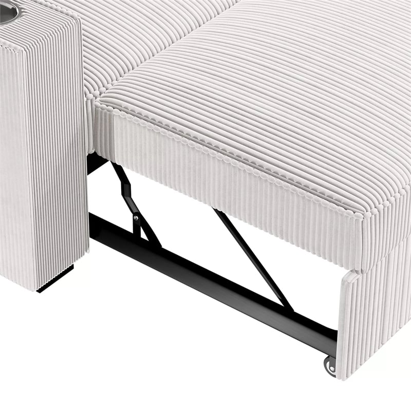 Revi Convertible Sofa w 2 Pillows- USB and Cupholders- Beige Corduroy