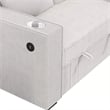 Revi Convertible Sofa w 2 Pillows- USB and Cupholders- Beige Corduroy