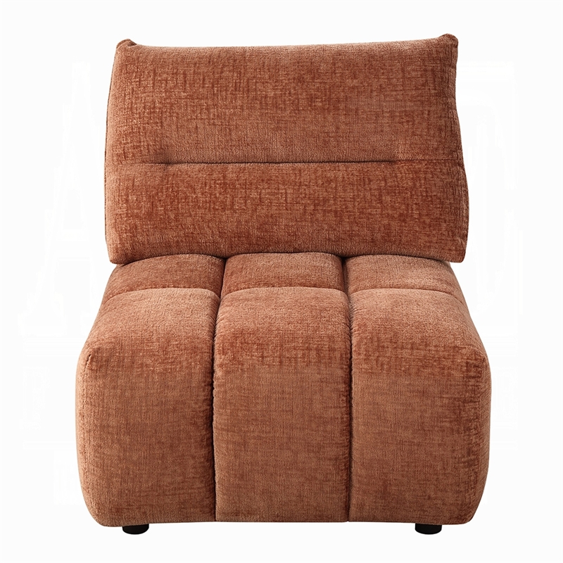 Leya Modular Armless Chair- Adjustable back- Channeled Coral Red Linen