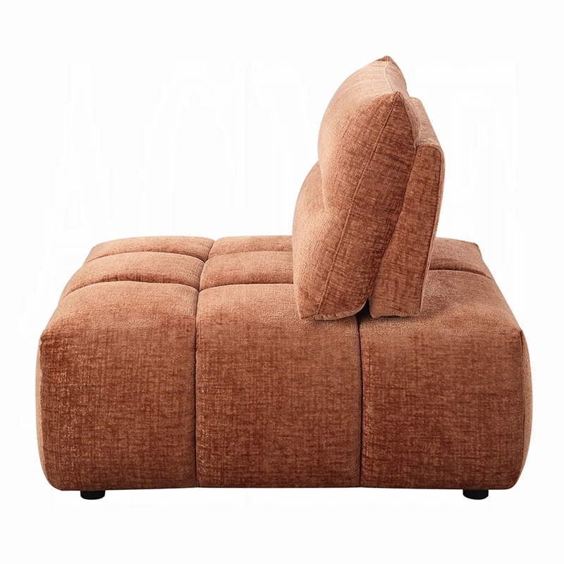 Leya Modular Armless Chair- Adjustable back- Channeled Coral Red Linen