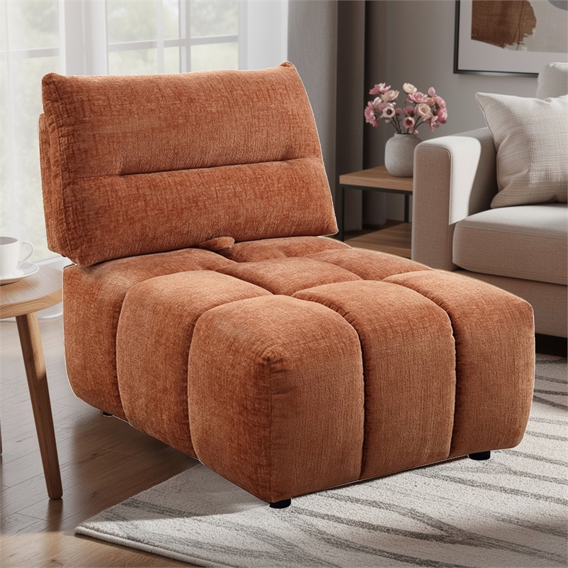 Leya Modular Armless Chair- Adjustable back- Channeled Coral Red Linen