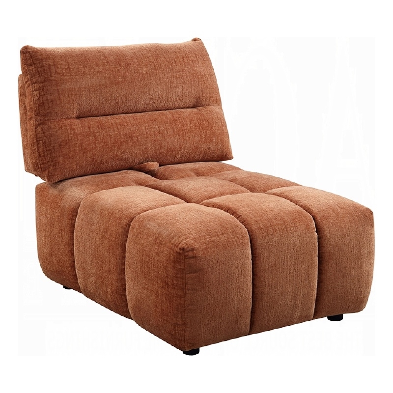 Leya Modular Armless Chair- Adjustable back- Channeled Coral Red Linen