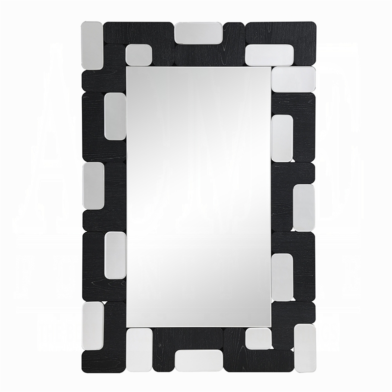 Kia Dresser Mirror- Block Design- Metallic Silver and Black Veneer 32x47