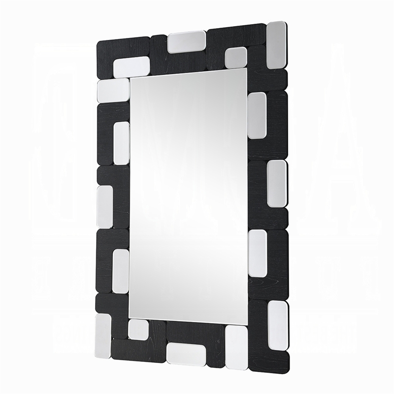 Kia Dresser Mirror- Block Design- Metallic Silver and Black Veneer 32x47