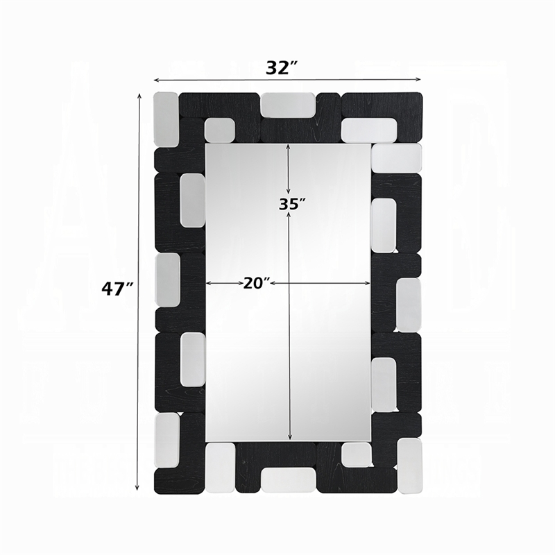Kia Dresser Mirror- Block Design- Metallic Silver and Black Veneer 32x47