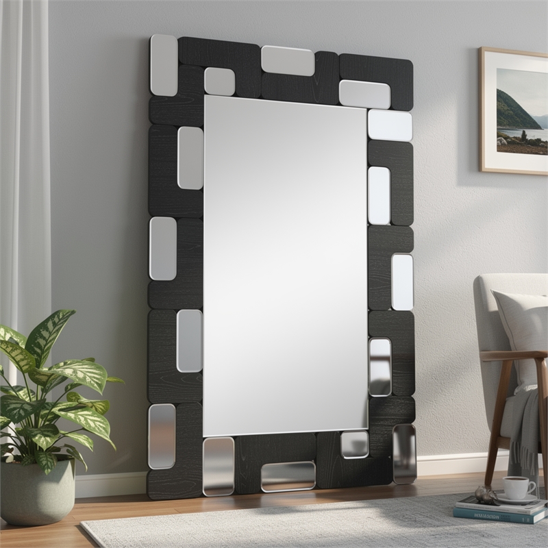 Kia Dresser Mirror- Block Design- Metallic Silver and Black Veneer 32x47