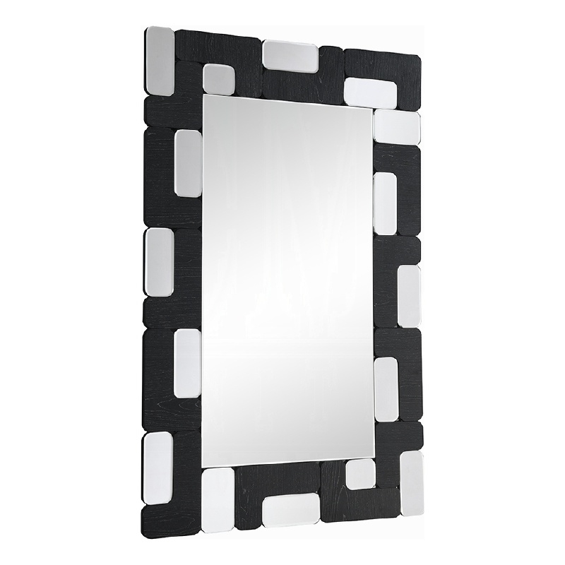 Kia Dresser Mirror- Block Design- Metallic Silver and Black Veneer 32x47