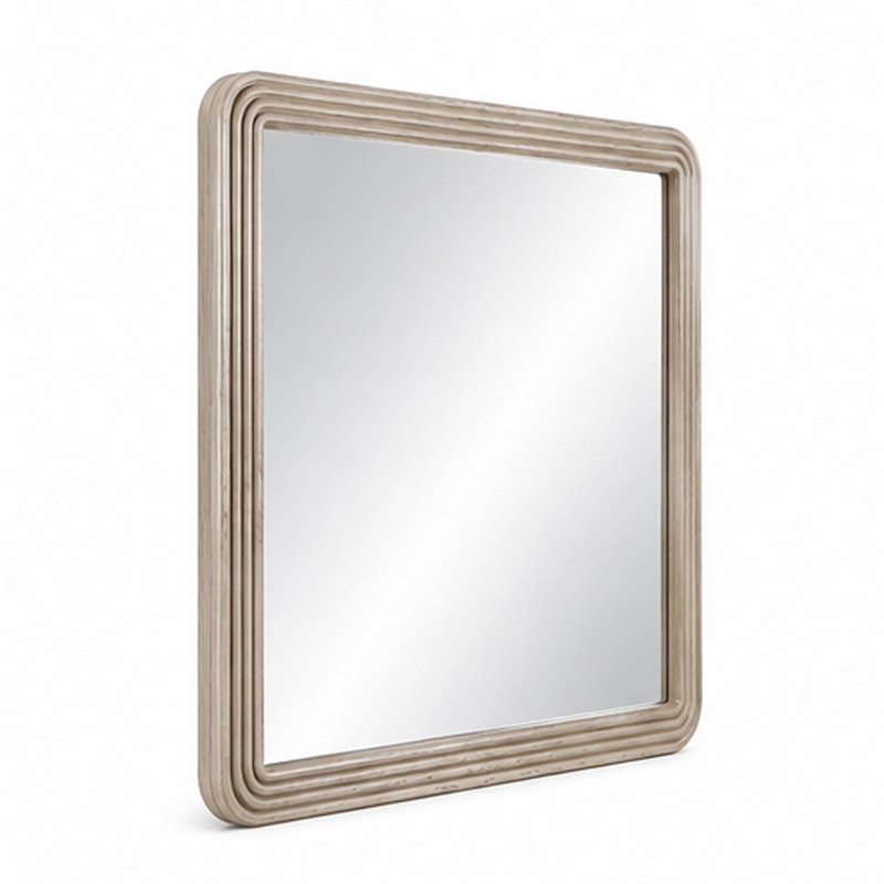 Dery Vanity Dresser Mirror- Ridged Wood Frame- Light Oak Brown- 42x48
