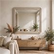 Dery Vanity Dresser Mirror- Ridged Wood Frame- Light Oak Brown- 42x48