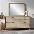 Dery Vanity Dresser Mirror- Ridged Wood Frame- Light Oak Brown- 42x48