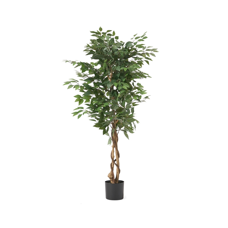 Karen Artificial Ficus Tree w Twisted Trunk- Green Poly Silk-Iron 59 Inch