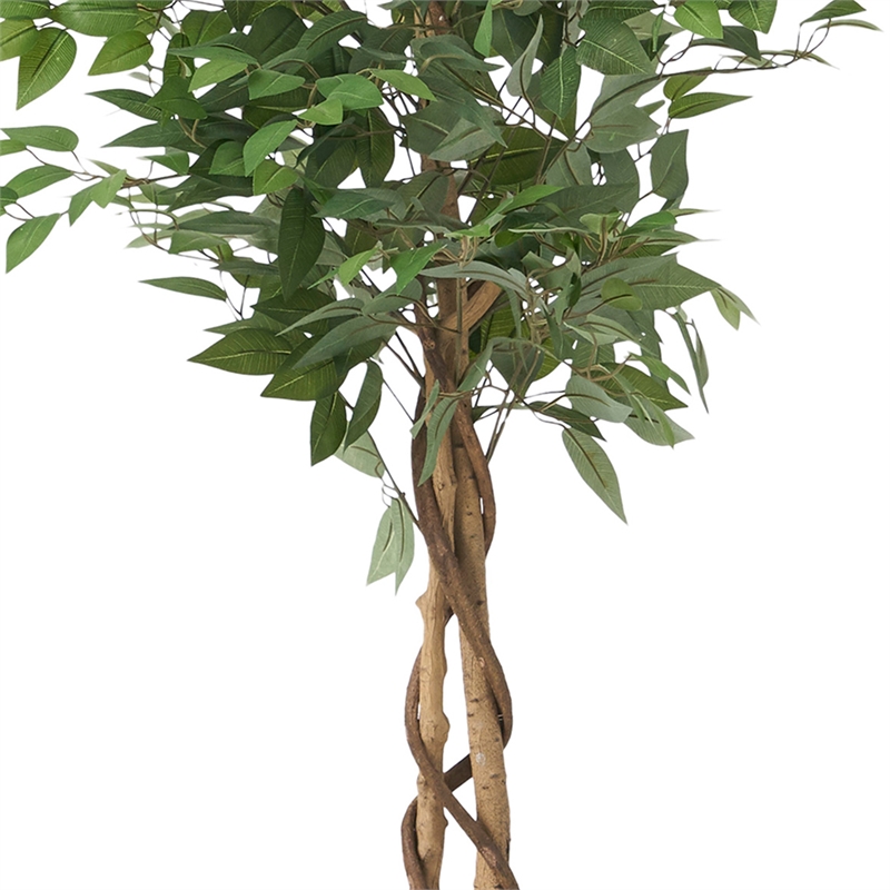 Karen Artificial Ficus Tree w Twisted Trunk- Green Poly Silk-Iron 59 Inch