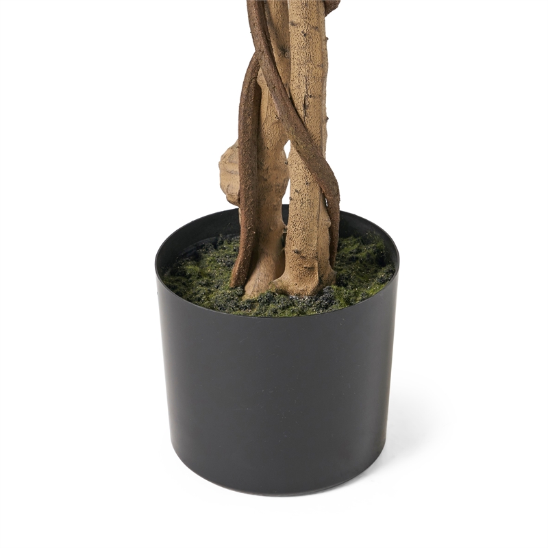 Karen Artificial Ficus Tree w Twisted Trunk- Green Poly Silk-Iron 59 Inch