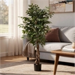 Karen Artificial Ficus Tree w Twisted Trunk- Green Poly Silk-Iron 59 Inch