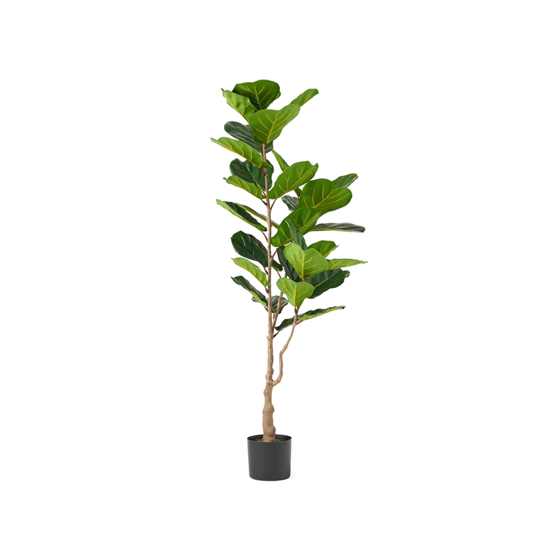 Axel Faux Fiddle Leaf Fig Tree- Iron Frame- Green Poly Silk 59 Inch