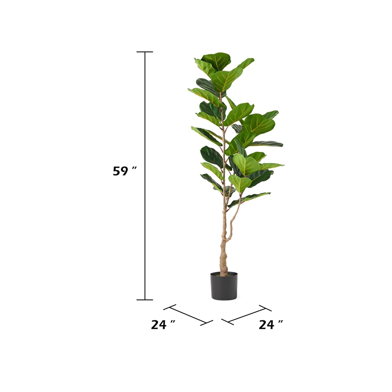 Axel Faux Fiddle Leaf Fig Tree- Iron Frame- Green Poly Silk 59 Inch