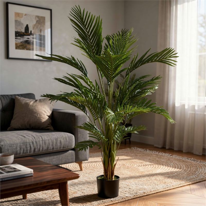 Anva Artificial Palm Tree- Pre-Potted Design- Green Iron-Poly Silk 59 Inch