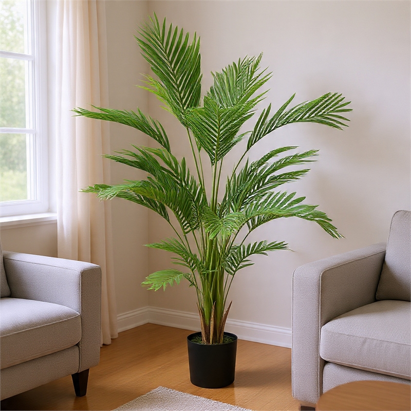 Anva Artificial Palm Tree- Pre-Potted Design- Green Iron-Poly Silk 59 Inch