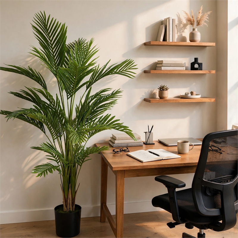 Artificial Palm Tree- Pre-Potted Design- Lifelike Iron-Poly Silk 71 Inch