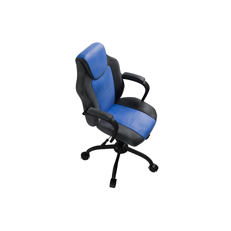 Gaming Office Chair w Casters- Foam Fill Black and Blue Faux Leather