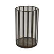 Bonie 7in Glass Hurricane Candle Holder with Paneled Frame- Bronze Metal