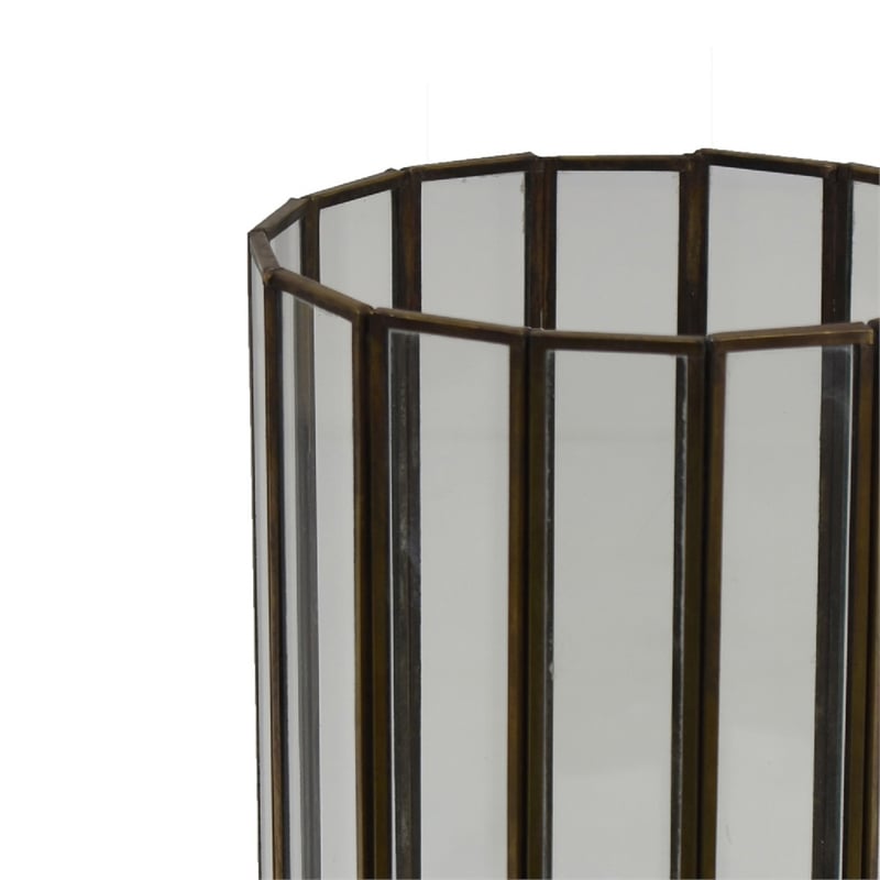 Bonie 7in Glass Hurricane Candle Holder with Paneled Frame- Bronze Metal