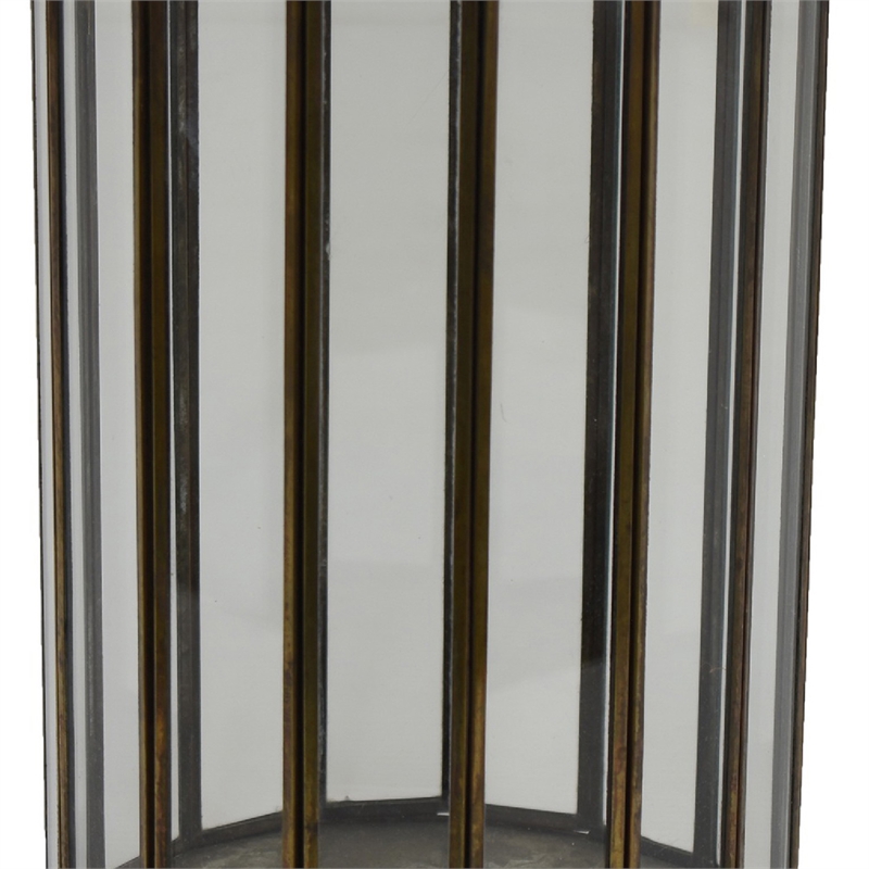 Bonie 7in Glass Hurricane Candle Holder with Paneled Frame- Bronze Metal