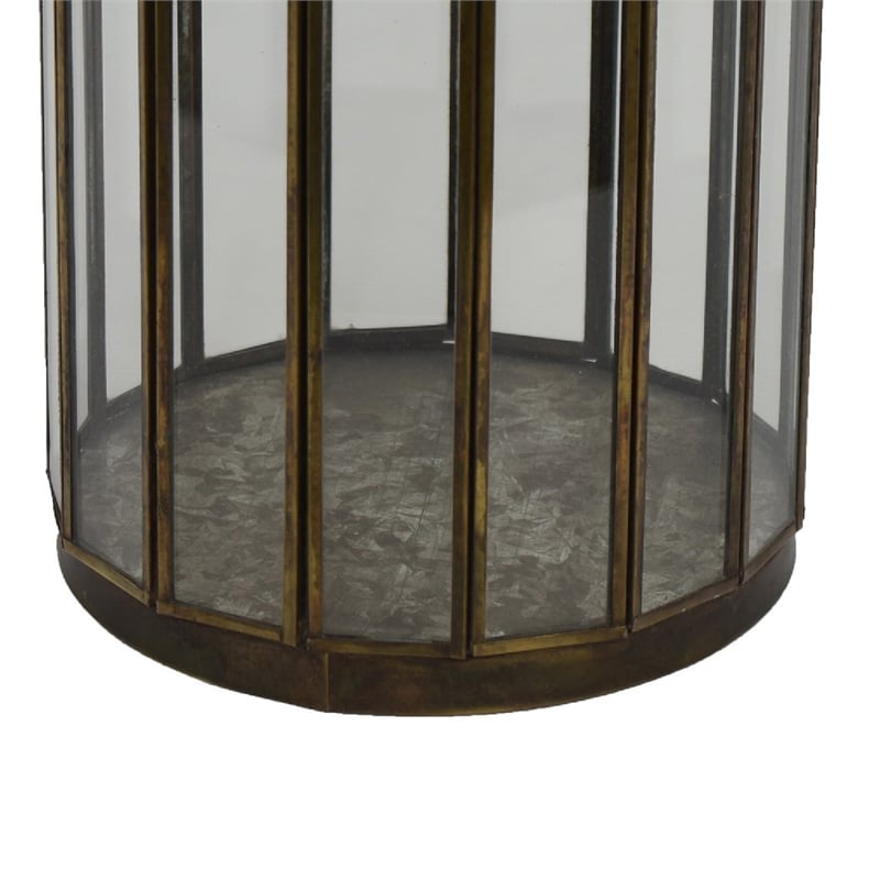 Bonie 7in Glass Hurricane Candle Holder with Paneled Frame- Bronze Metal