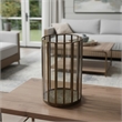 Bonie 7in Glass Hurricane Candle Holder with Paneled Frame- Bronze Metal