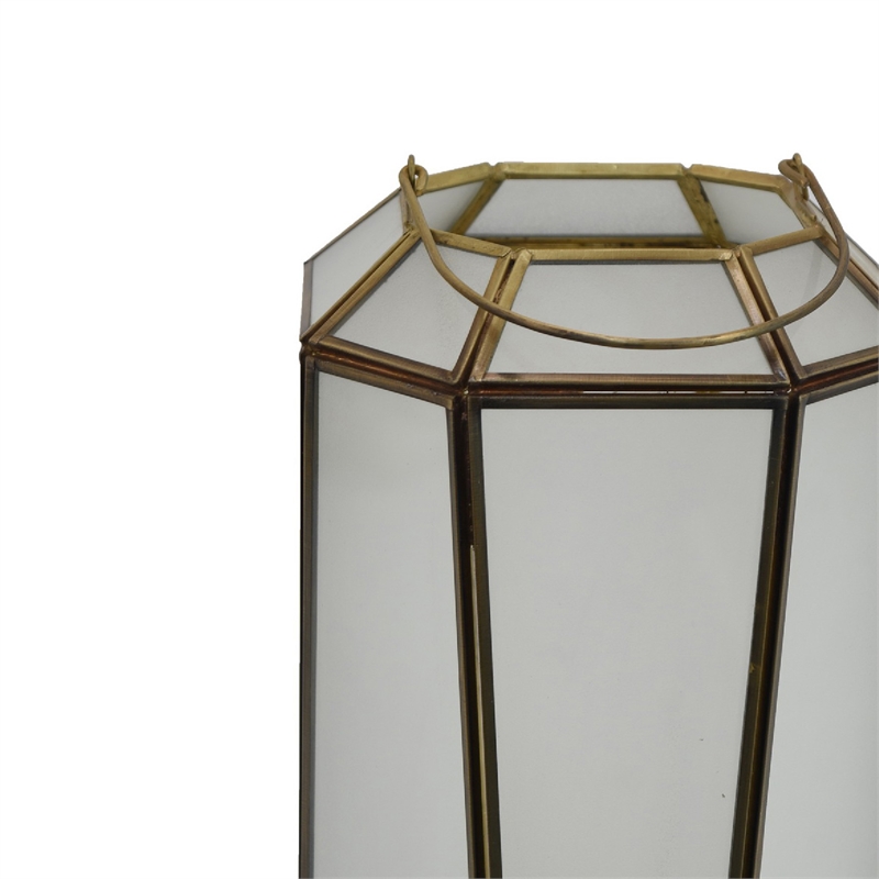 Raha Vintage Lantern with Frosted Glass Panels- Bronze Metal Frame 13 Inch