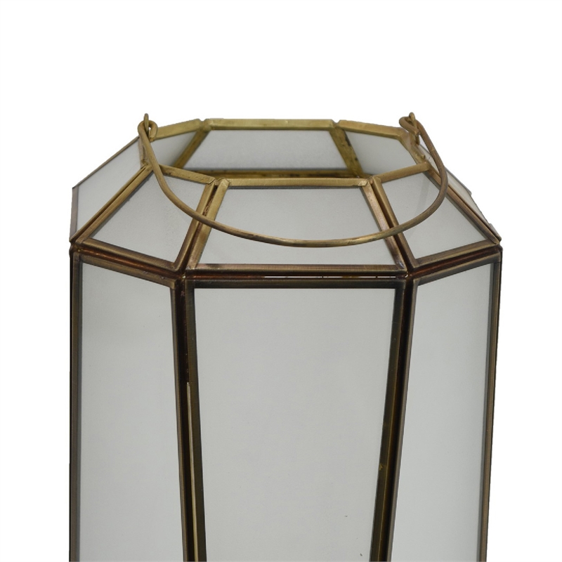 Raha Vintage Lantern with Frosted Glass Panels- Bronze Metal Frame 13 Inch