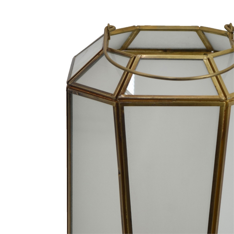 raha vintage lantern with frosted glass panels- bronze metal frame 11 inch