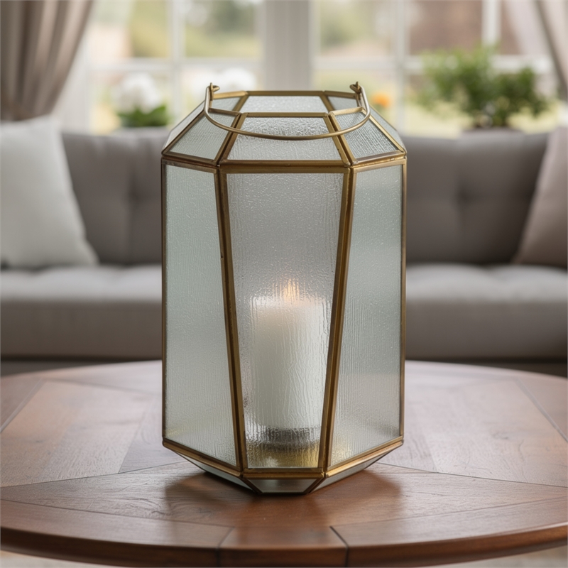 raha vintage lantern with frosted glass panels- bronze metal frame 11 inch
