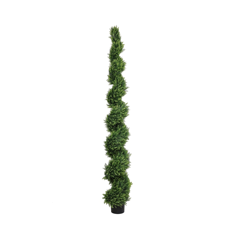 Javy Cypress Pine Tree- Spiral Topiary- White Planter- Green 83 Inch
