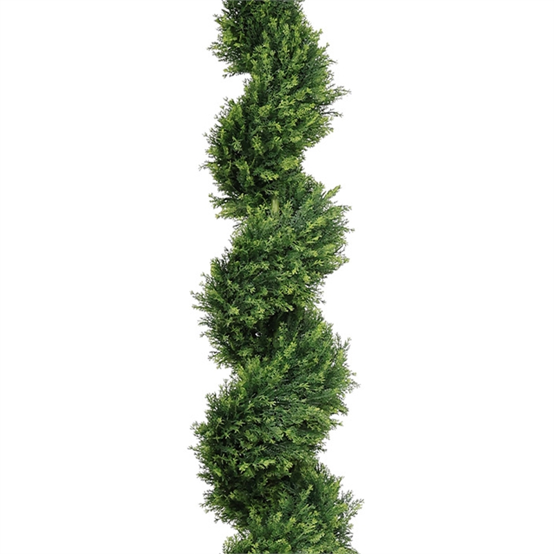 Javy Cypress Pine Tree- Spiral Topiary- White Planter- Green 83 Inch