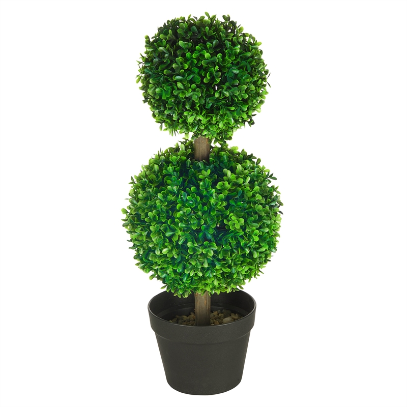 Lesli Double Ball Boxwood Topiary Trees- Set of 2- Green 24 Inch