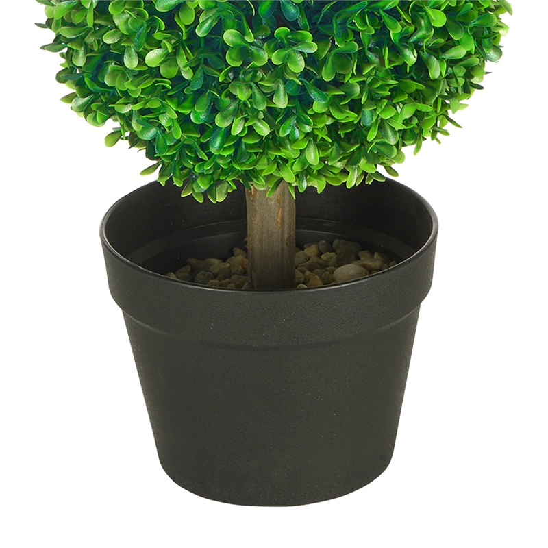 Lesli Double Ball Boxwood Topiary Trees- Set of 2- Green 24 Inch