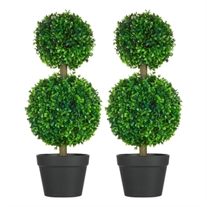Lesli Double Ball Boxwood Topiary Trees- Set of 2- Green 24 Inch